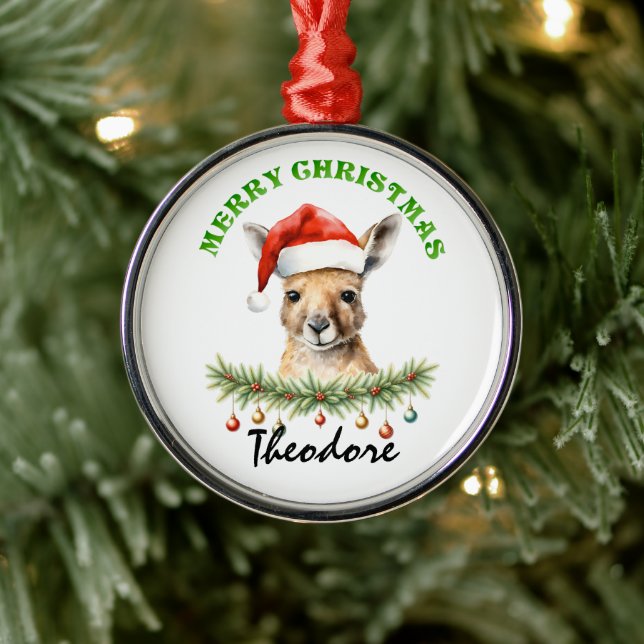 Personalised Christmas Aussie Animals Kangaroo Metal Ornament (Tree)
