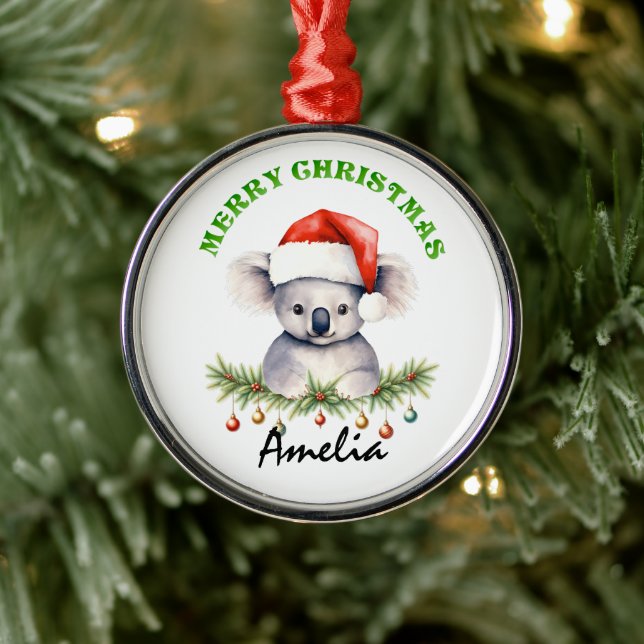 Personalised Christmas Aussie Animals Koala Metal Ornament (Tree)