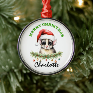 Personalised Christmas Aussie Animals Sugar Glider Metal Ornament