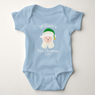 Personalised Christmas Baby Sheep Wearing Elf Hat Bodysuit