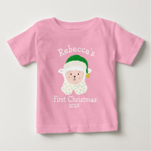 Personalised Christmas Baby Sheep Wearing Elf Hat T-Shirt