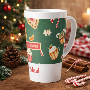 Personalised Christmas Baking Pattern Latte Mug