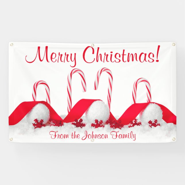 Personalised Christmas Banner Candy Canes Snowball (Horizontal)