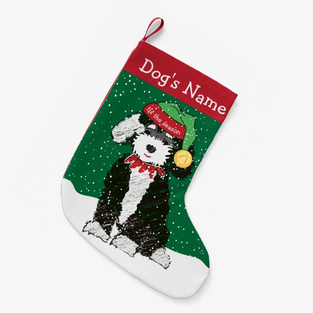 Personalised Christmas Bernedoodle Elf Small Christmas Stocking (Front (Hanging))