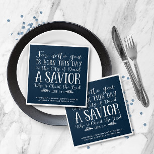 Personalised Christmas Bible Verse Typography Blue Napkin