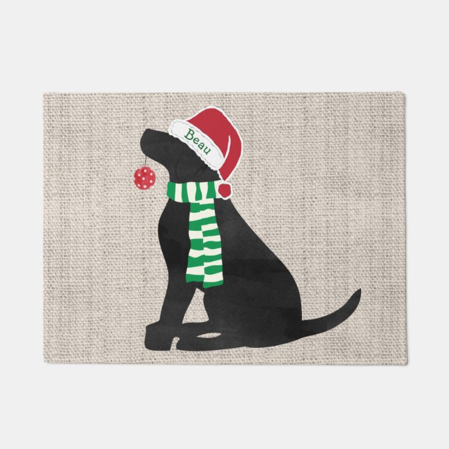 Personalised Christmas Black Lab Holiday Dog Doormat (Front)