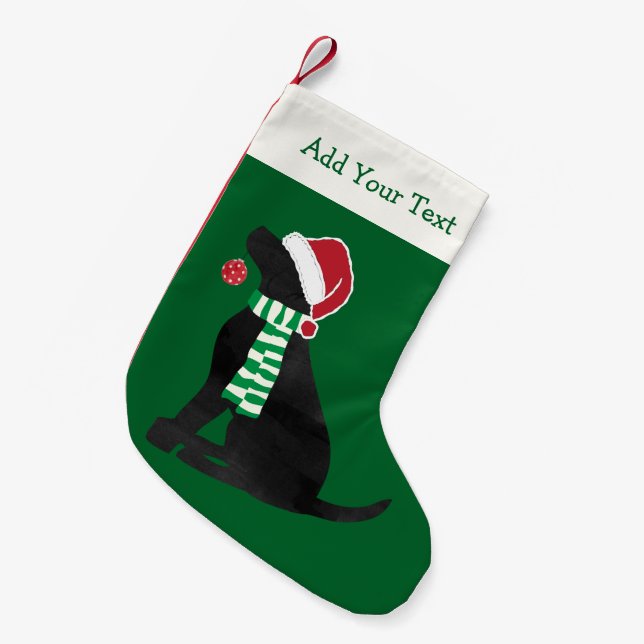Personalised Christmas Black Lab Holiday Dog Small Christmas Stocking (Front (Hanging))