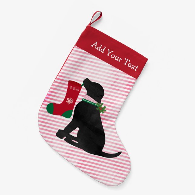 Personalised Christmas Black Lab Preppy Dog Small Christmas Stocking (Front (Hanging))