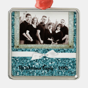 Personalised Christmas Blue Glitter PHOTO Ornament
