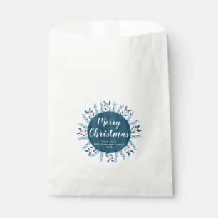 Personalised Christmas Blue Watercolor Floral Favour Bag