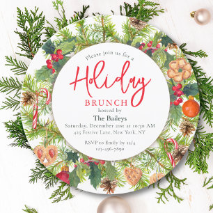 Personalised Christmas Brunch Watercolor Wreath Invitation