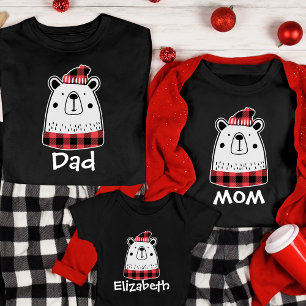 Personalised Christmas Buffalo Plaid Bear Family T-Shirt