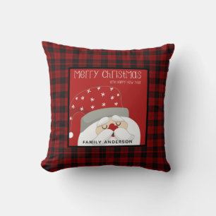Personalised Christmas Buffalo Plaid Cute Santa Cushion