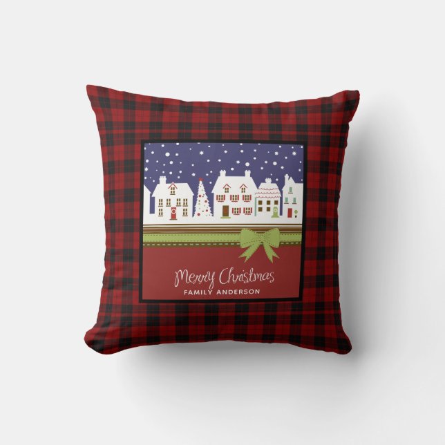 Personalised Christmas Buffalo Plaid Home Sweet Cushion (Front)