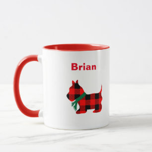 Personalised Christmas Buffalo Plaid Scottie Mug