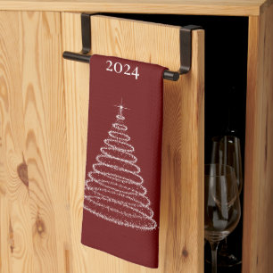 Personalised Christmas burgundy kitchen towel 