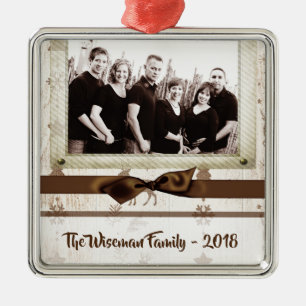 Personalised Christmas Burlap Deer PHOTO Ornament