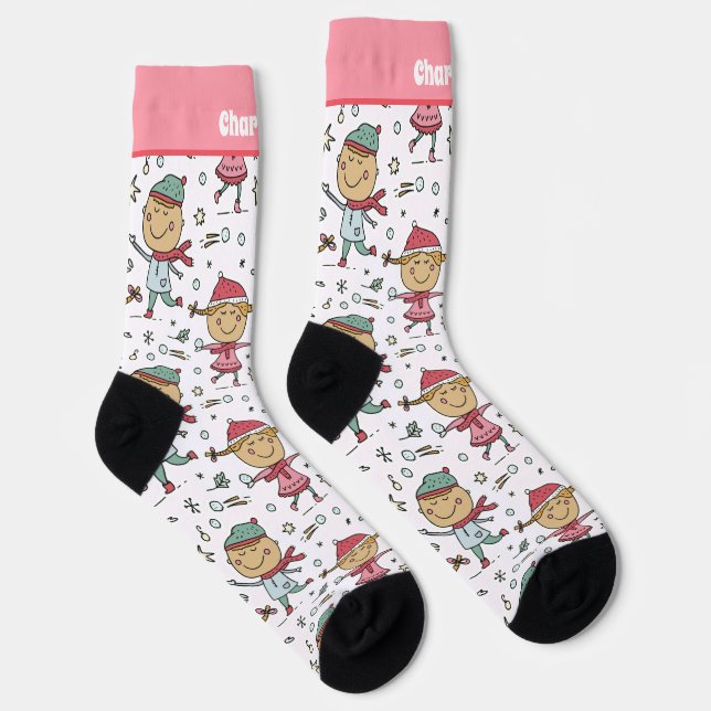 Personalised Christmas Children in Snow Pattern Socks (Right)