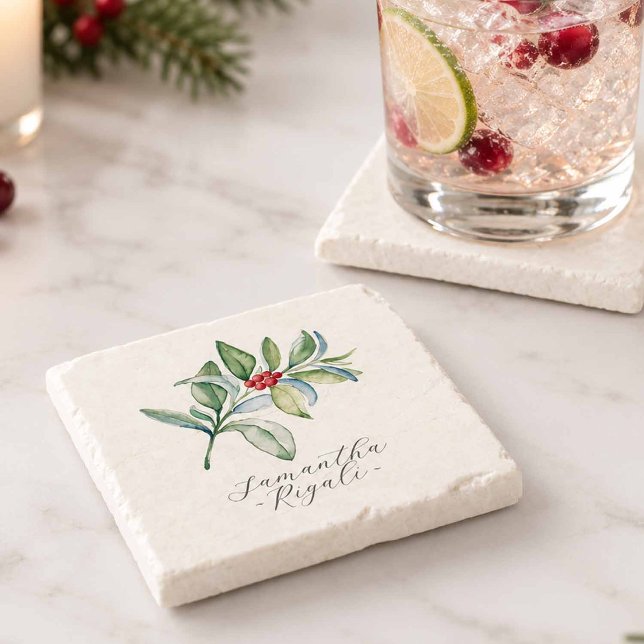 Personalised Christmas Coasters (Personalized Christmas theme bridal shower favors with guest names, styled as keepsake coasters)