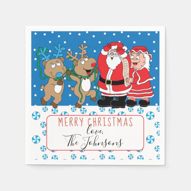 Personalised Christmas Cocktail Napkin Santa Claus (Front)