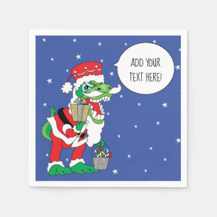 Personalised Christmas Cocktail Napkins Dino Santa