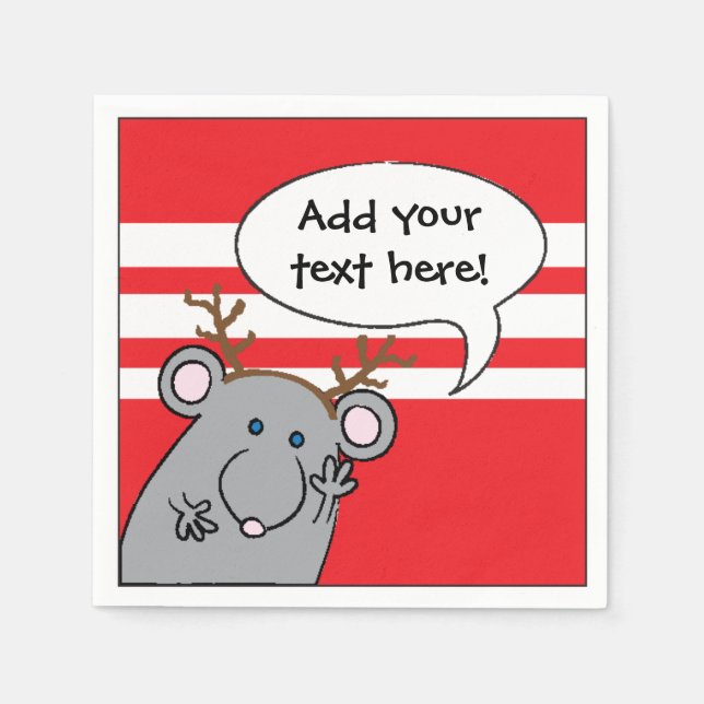 Personalised Christmas Cocktail Napkins "Mouse" (Front)