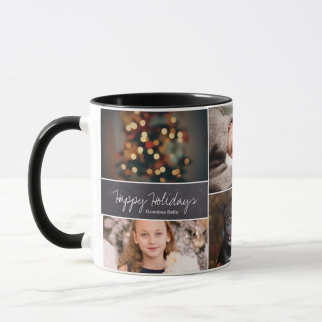 Personalised, Christmas, Collage 6 Photos, Chalk Mug (Left)