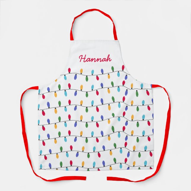 Personalised Christmas Colourful lights Pattern Apron (Front)