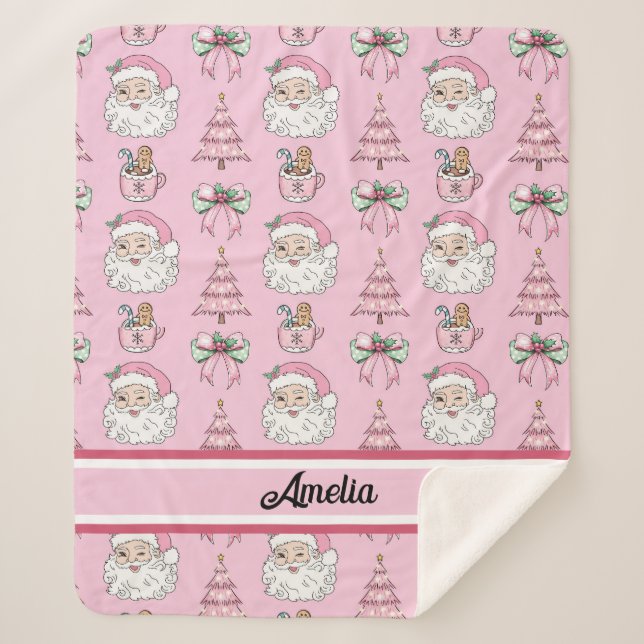 Personalised Christmas Coquette Bow Santa Blanket (Front)