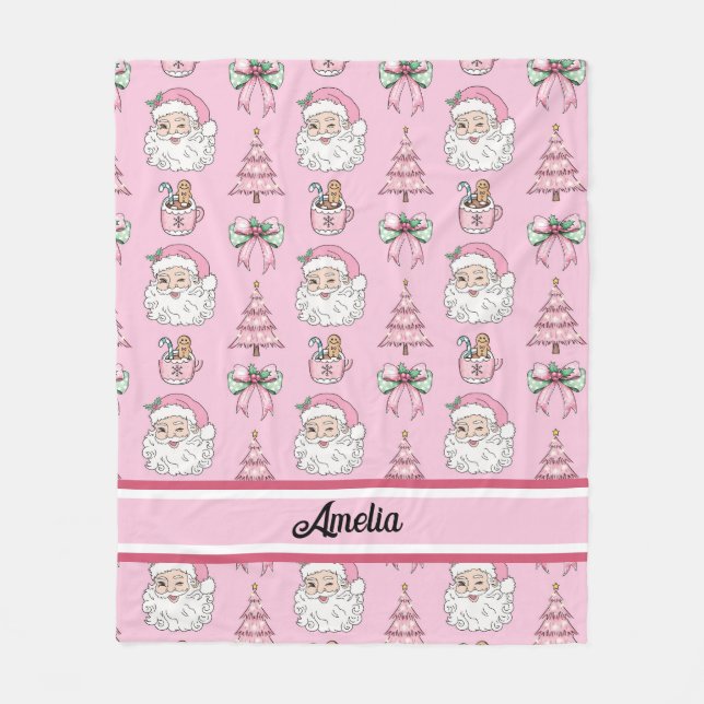 Personalised Christmas Coquette Bow Santa Blanket (Front)