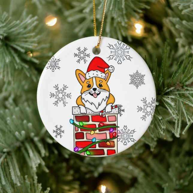 Personalised Christmas Corgi  Ceramic Ornament (Tree)