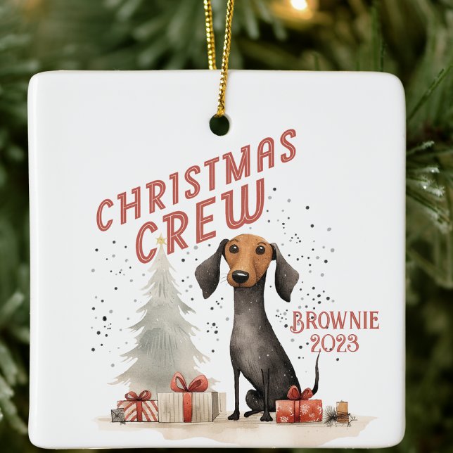 Personalised Christmas Crew Dog Ceramic Ornament (Creator Uploaded)