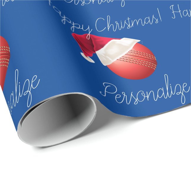 Personalised Christmas Cricket Ball Santa Holiday  Wrapping Paper (Roll Corner)