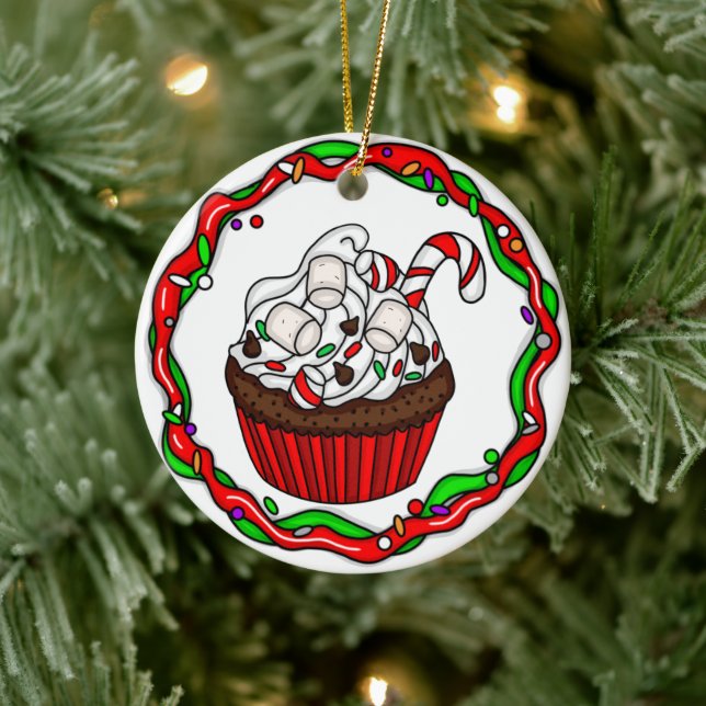 Personalised Christmas Cupcake   Ceramic Ornament (Tree)