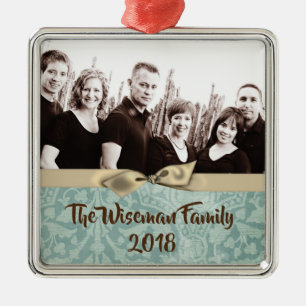 Personalised Christmas Damask Winte PHOTO Ornament