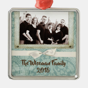 Personalised Christmas Damask Winte PHOTO Ornament