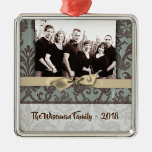 Personalised Christmas Damask Winte PHOTO Ornament