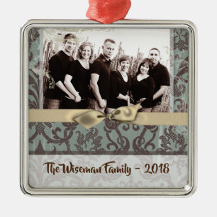 Personalised Christmas Damask Winte PHOTO Ornament