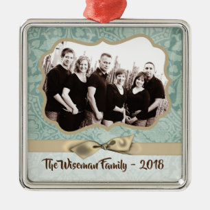Personalised Christmas Damask Winte PHOTO Ornament