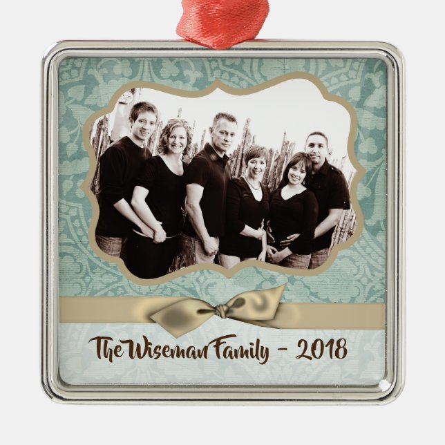 Personalised Christmas Damask Winte PHOTO Ornament (Front)