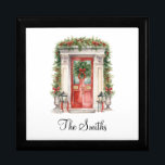 Personalised Christmas Decorations Home Custom  Gift Box<br><div class="desc">Cute keepsake jewellery gift box featuring a Christmas decorated home with red bows,  wreaths,  garland and holly berries.  Customise with recipient’s name.</div>