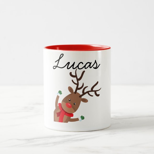 Personalised Christmas Deer Face Christmas Mug (Center)