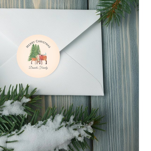 Personalised  Christmas Deer Family Classic Round Sticker (Creator Uploaded)
