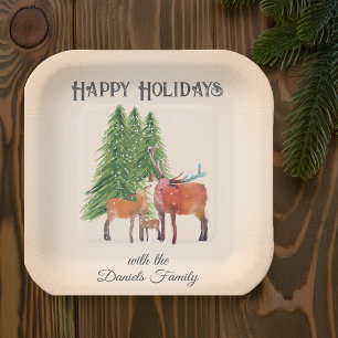 Personalised Christmas Deer Family Paper Plate