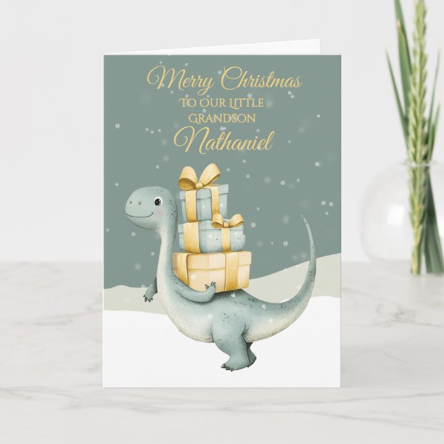 Personalised Christmas Dinosaur Holiday Card (Front)