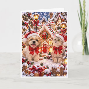 Personalised Christmas Dog and Cat Gingerbread Hol Holiday Card