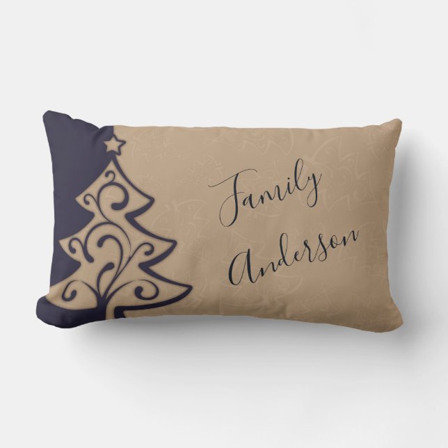 Personalised Christmas Elegant Blue Taupe Decor Lumbar Cushion (Front)