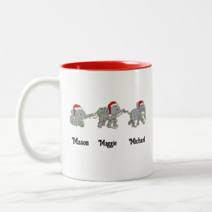 Personalised Christmas Elephant With Names Two-Tone Coffee Mug