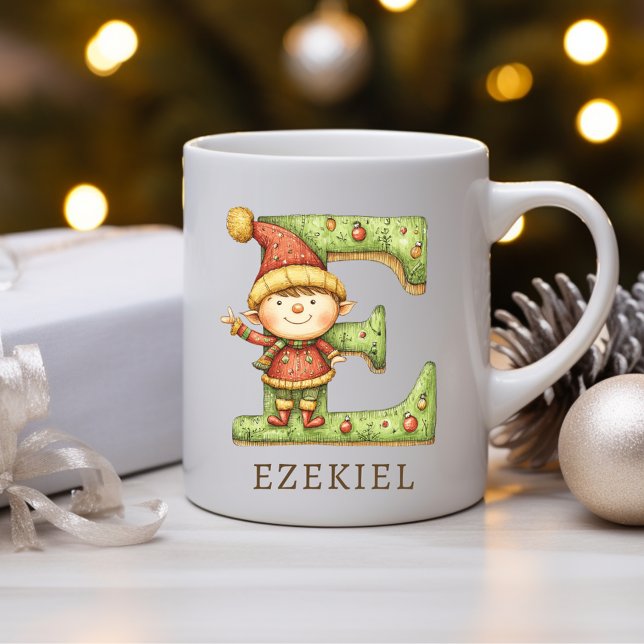Personalised Christmas Elf Initial E Monogram Coffee Mug (Personalized Christmas Elf Initial E Monogram Coffee Mug)