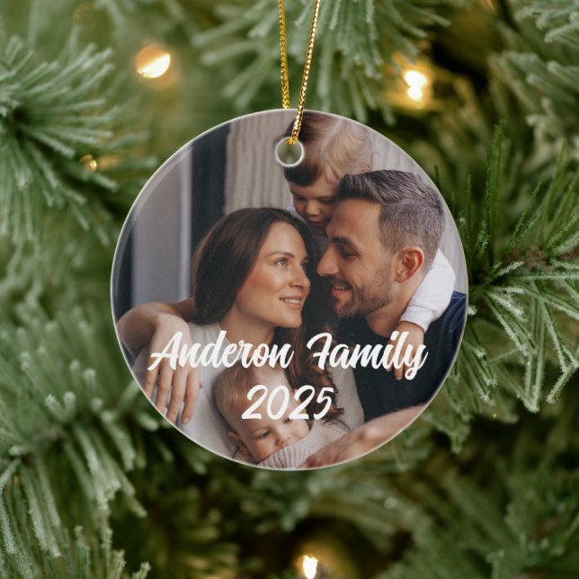 Personalised Christmas Family Custom Photo Text  Ceramic Ornament (Tree)
